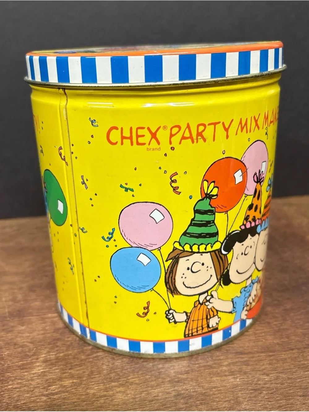 Peanuts Yellow Party Mix Tin with Multicolor Cartoon Characters